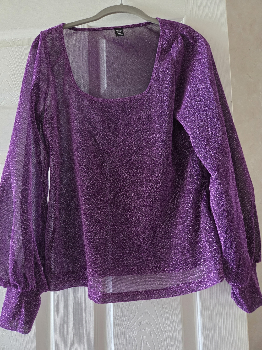 Sheer Metallic Purple Long-Sleeve Top